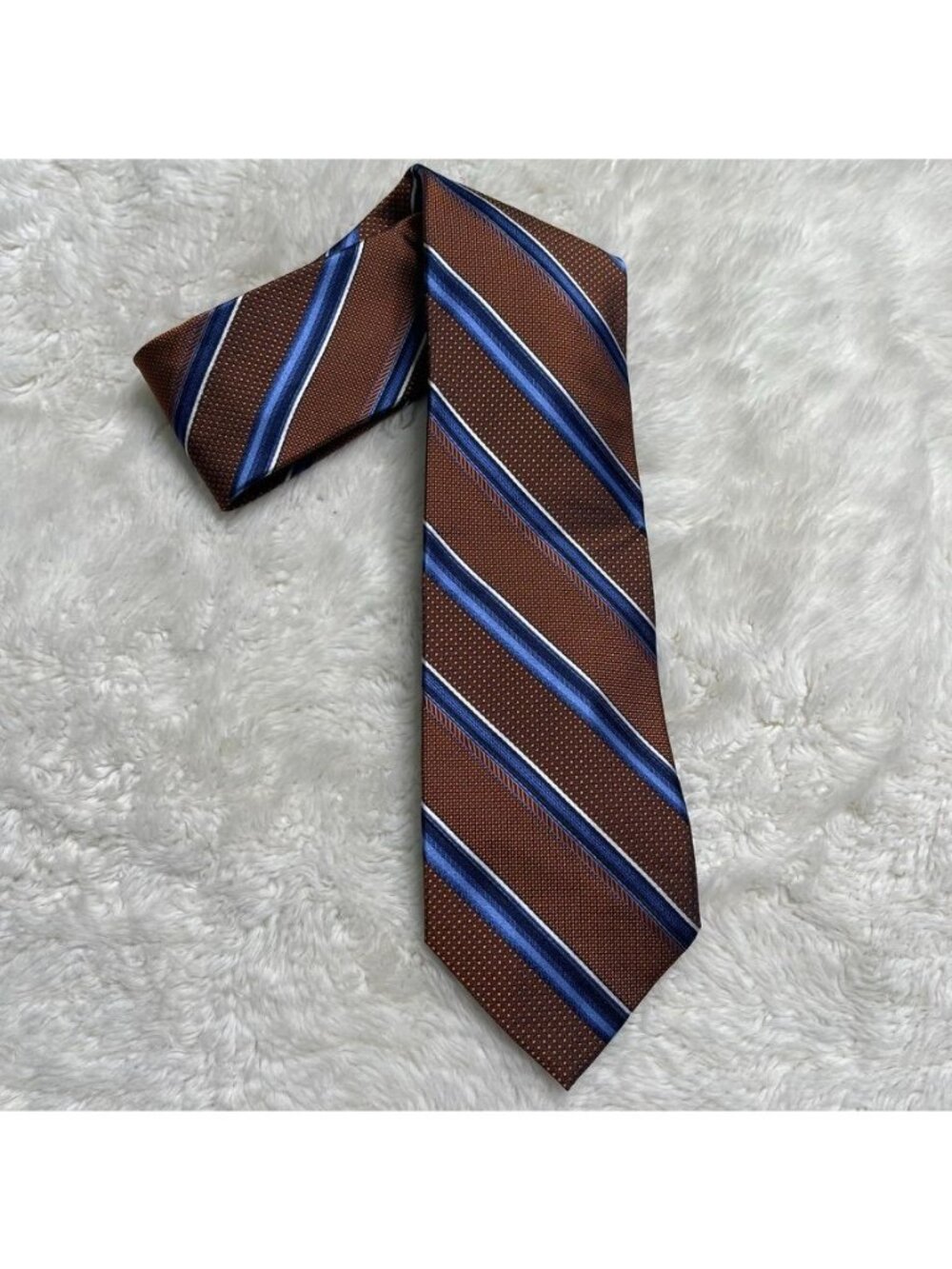 Bruno Piattelli Roma Silk Tie Men's Brown Blue White Diagonal Striped Handmade